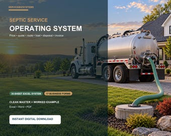 Septic Service Business System | Pricing Calculator, Quote, Route, Load, Disposal, Invoice & Profit Excel Template