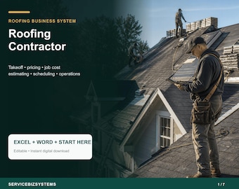 Roofing Contractor Pricing Calculator & Business Operating System | Roof Takeoff, Estimate, Job Cost Excel + Word Toolkit