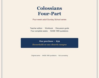 Colossians Bible Study Curriculum | 4-Week Adult Sunday School Kit | Teacher Guide, Workbook & Handouts | Digital Download