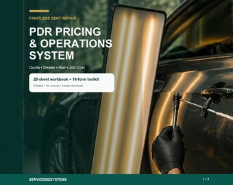 Paintless Dent Repair Pricing Calculator | PDR Estimate, Quote, Hail Matrix, Dealer Batch and Job Cost Excel System