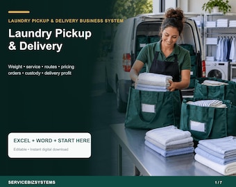 Laundry Pickup & Delivery Pricing Calculator, Business Operating System | Route, Order, Profit Excel + Word Toolkit