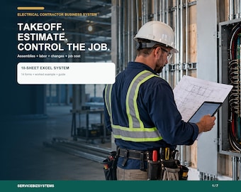Electrical Contractor Estimate Spreadsheet | Assembly Takeoff, Labor, Quote, Job Cost, Change Order Excel + Word Toolkit