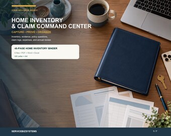 Home Inventory Spreadsheet & Printable Binder, Insurance Claim Organizer, Household Asset Tracker, Excel + PDF