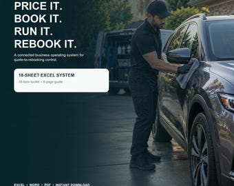 Mobile Detailing Pricing Calculator | Auto Detail Quote, Job Cost, Appointment, Payment and Rebooking Excel Business System
