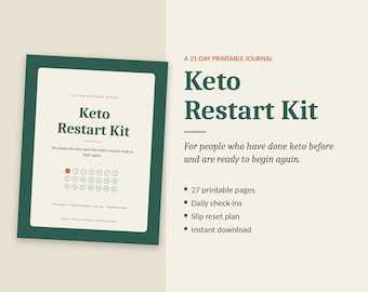 Keto Restart Kit | 21-Day Printable Keto Journal for Getting Back on Track | Daily Check-In, Slip Reset, Low Carb Tracker | Instant PDF