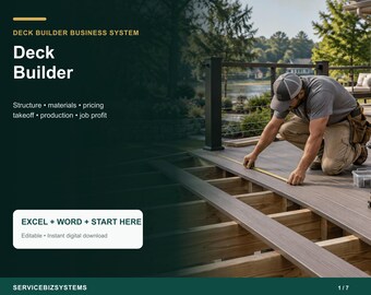 Deck Builder Pricing Calculator & Business Operating System | Deck Takeoff, Estimate, Job Cost Excel + Word Toolkit
