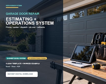 Garage Door Repair Estimate Template | Pricing, Quote, Dispatch & Job Cost System | Excel + Word Forms