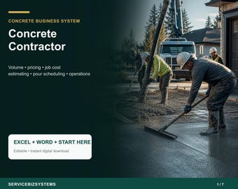 Concrete Contractor Pricing Calculator & Business Operating System | Volume, Estimate, Job Cost Excel + Word Toolkit