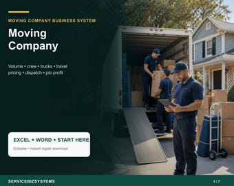 Moving Company Pricing Calculator & Business Operating System | Volume, Crew, Truck, Quote, Job Profit Excel + Word Toolkit