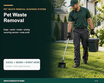Pet Waste Removal Pricing Calculator & Business Operating System | Route Profit, Quote, Job Cost Excel + Word Toolkit