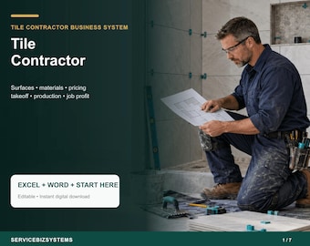 Tile Contractor Pricing Calculator & Business Operating System | Tile Takeoff, Estimate, Job Cost Excel + Word Toolkit
