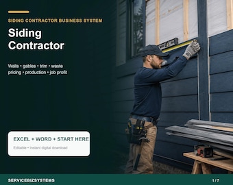 Siding Contractor Pricing Calculator & Business Operating System | Wall Takeoff, Trim, Estimate, Job Cost Excel + Word Toolkit