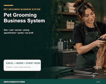 Pet Grooming Pricing Calculator & Business Operating System | Size, Coat, Service, Quote, Profit Excel + Word Toolkit