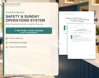 Children's Ministry Safety System | Church Volunteer Screening, Check-In, Incident Forms, Policy Manual & Excel Tracker