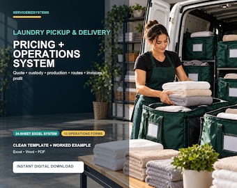 Laundry Pickup & Delivery Pricing Template | Wash and Fold Order, Route, Bag Custody and Profit System | Excel + Forms