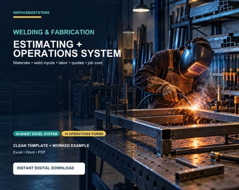Welding Estimate Template | Fabrication Pricing, Material Takeoff, Shop Rate & Job Cost System | Excel + Word Forms