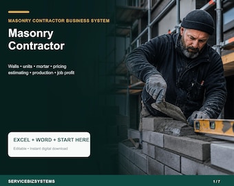 Masonry Contractor Pricing Calculator & Business Operating System | Wall Takeoff, Units, Estimate, Job Cost Excel + Word Toolkit