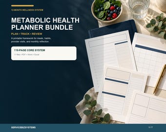 Metabolic Health Planner Bundle | 12-Month Low Carb Habit Tracker, Meal Planner and Wellness Journal PDF