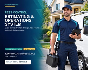 Pest Control Estimate Template | Pricing Calculator, Route Profit, Job Costing & Operations System | Excel + Forms