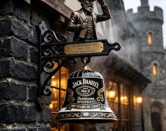 Handmade Jack Daniel's-style pub doorbell—rustic wall decor suitable for home bars and pubs.