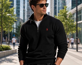 Maglione da uomo Ralph Lauren con colletto e zip: casual e moderno, perfetto per l'inverno.