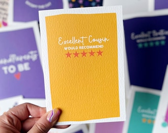 Carte cousine, carte d'anniversaire cousine, carte cousine drôle « Excellente cousine, je la recommanderais »