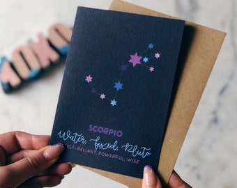 Carte Anniversaire Scorpion, signe astrologique, constellation de l'espace