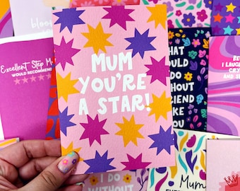 Mum Card, Mum Birthday Card, Thanks Mum Card,  'Mum You're a Star'