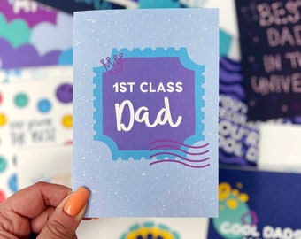 Tarjeta del día del padre, tarjeta de cumpleaños divertida para papá, tarjeta de agradecimiento para papá 'Papá de primera clase'