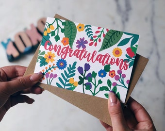 Colourful Floral Congratulations, Exam, Promotion, Career, New Job Card
