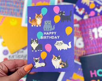 Colourful Cat Lover 'Happy Birthday' Card