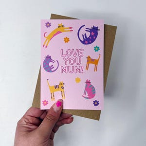 Carte maman, carte d'anniversaire maman, amoureux des chats, maman chat « Je t'aime maman » image 2