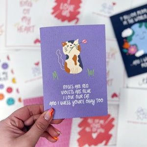 Romantic Love Anniversary Card, Cat Card, Cat Person, 'Roses are Red, Violets are Blue, I Love our Cat and I Guess You're Okay Too' image 1