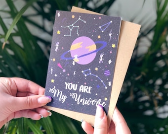 Romantic Love Card, Anniversary Card, Space Saturn Card 'You Are My Universe'