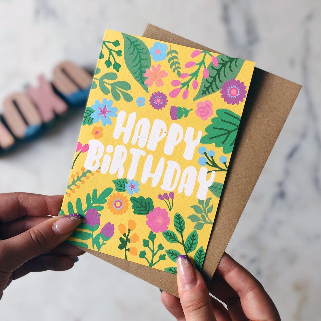 Happy Birthday Colourful Floral Card - Etsy UK