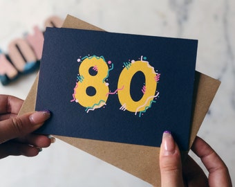 Carte d'anniversaire colorée 80e