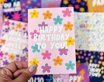 Carte florale colorée « Joyeux anniversaire »