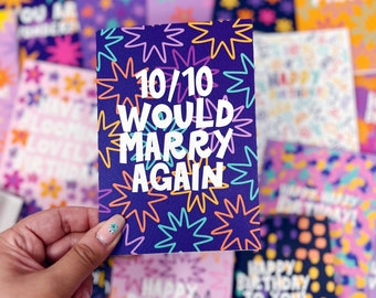 Anniversary Card, Love Card, Funny Card, Wedding Card, '10/10 Would Marry Again' Wedding Card