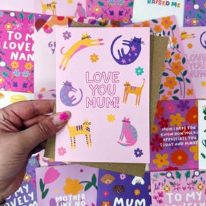 Carte maman, carte d'anniversaire maman, amoureux des chats, maman chat « Je t'aime maman » image 6