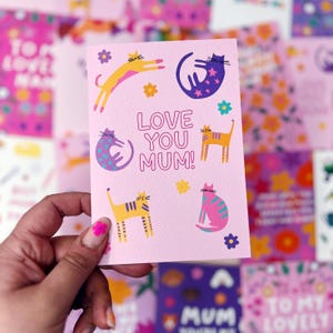 Carte maman, carte d'anniversaire maman, amoureux des chats, maman chat « Je t'aime maman » image 1