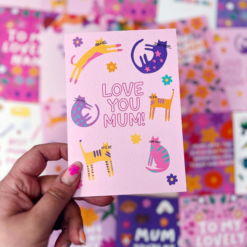 Carte maman, carte d'anniversaire maman, amoureux des chats, maman chat « Je t'aime maman » image 1