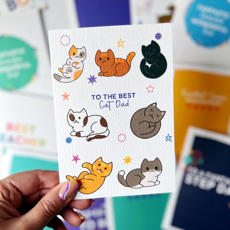 Carte de fête des pères, carte de papa, papa de chat, carte d'anniversaire drôle de papa, carte de papa de chat carte « au meilleur papa de chat » image 1