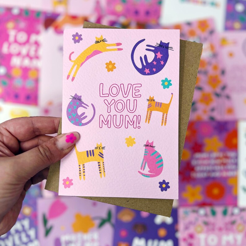 Carte maman, carte d'anniversaire maman, amoureux des chats, maman chat « Je t'aime maman » image 4