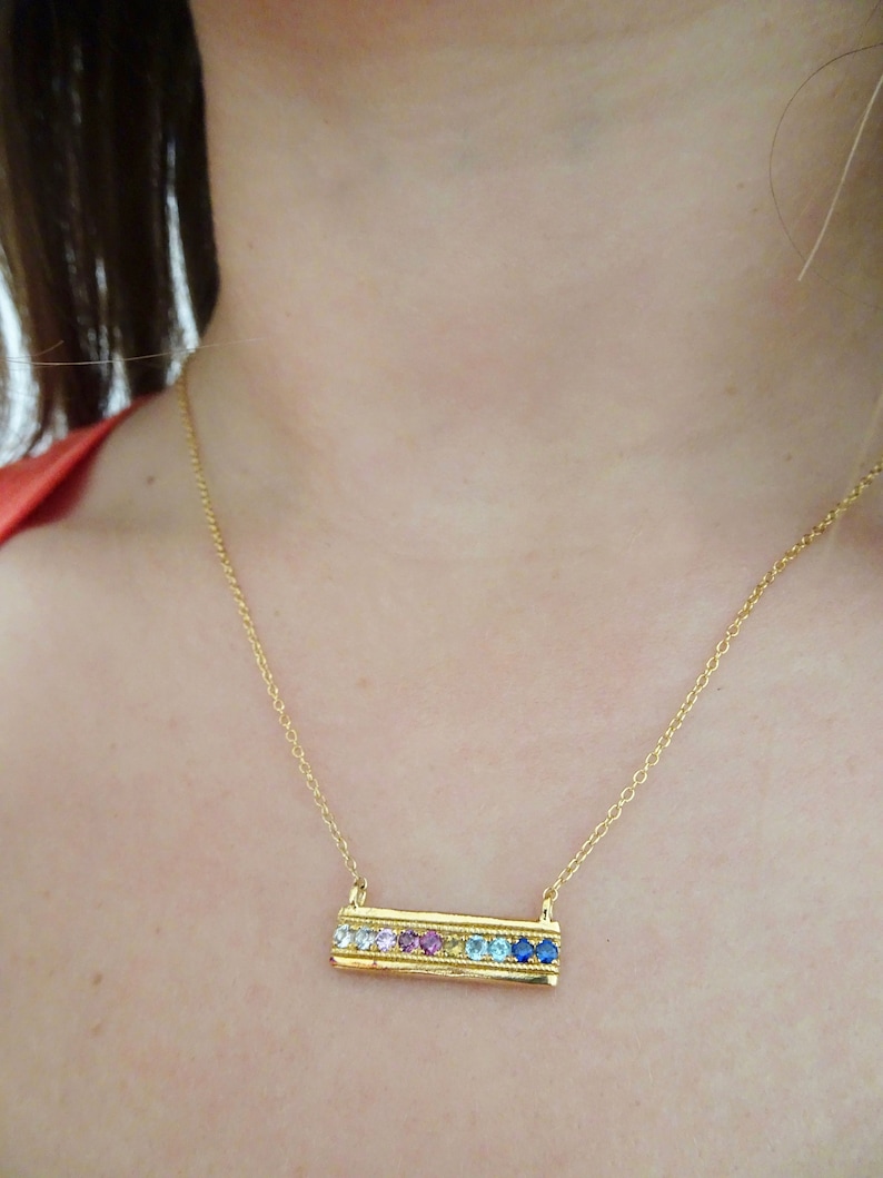 Multi Gemstone Pendant Bohemian Necklace Rainbow Bar Necklace Multi Gemstone Necklace Rainbow Gemstone Jewelry 14k Gold Bar Pendant