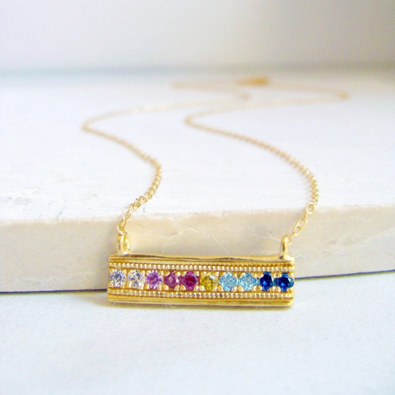 Multi Gemstone Pendant Bohemian Necklace Rainbow Bar Necklace Multi Gemstone Necklace Rainbow Gemstone Jewelry 14k Gold Bar Pendant