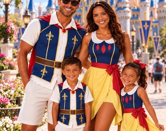 Snow White Family Matching Outfits, Prince Charming Shirt and Princess Dress, Fairytale Family Vacation Costume, Matching Family Set