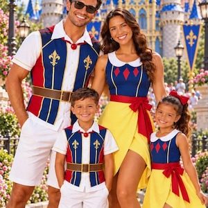 Snow White Family Matching Outfits, Prince Charming Shirt, Princess Dress (Vacation Set)