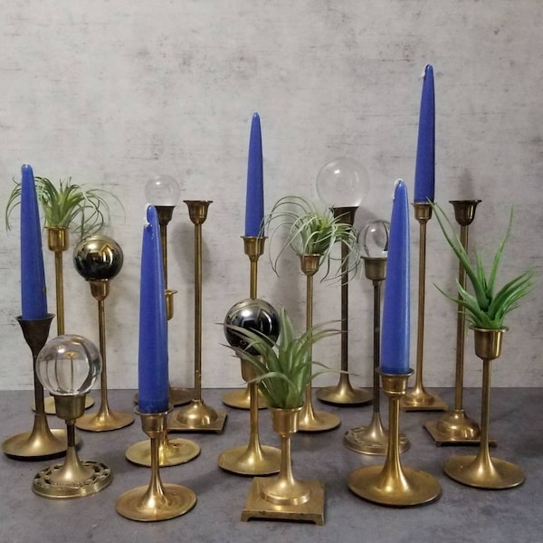 Choose Your Quantity - Graduated Brass Candlesticks - Skinny Stemmed Assorted Sets
