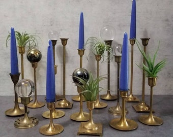 Choose Your Quantity - Graduated Brass Candlesticks - Skinny Stemmed Assorted Sets