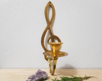 Brass Treble Clef Wall Sconce Candle Holder